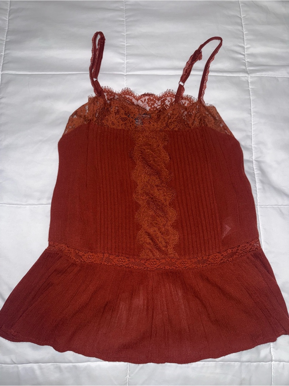 Lace Trim Rust Color Camisole Tank Top - Women American Eagle